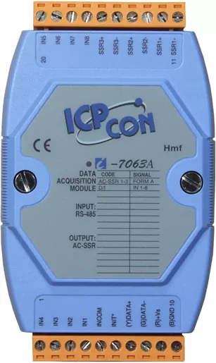 ICP-CON I-7063A модуль с 8 каналами дискретного ввода и 3 каналами вывода твердотельных реле переменного тока (AC SSR) с изоляцией