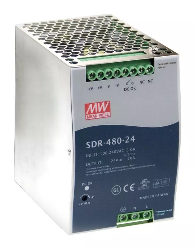 SDR-480-24 Mean Well Блок питания (AC/DC, монтаж DIN-рейку, 24В, 20А)