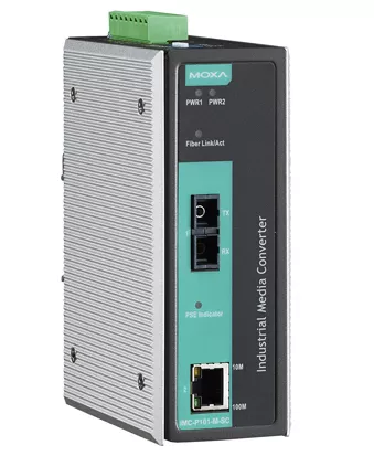 MOXA IMC-P101-M-SC-T Медиа-конвертер Ethernet в оптику IEEE 802.3af PoE в металлическом корпусе, многомод, разъем SC, с расширенным диапазоном температур